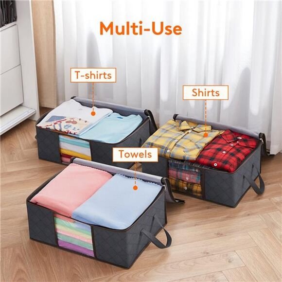 Foldable Storage with Sturdy Fabric Clear Window 3 Pack, 35L, Grey - Picture 3 of 5